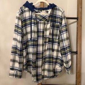 Love Tree Plaid Hooded Flannel Shirt Jacket - Size L